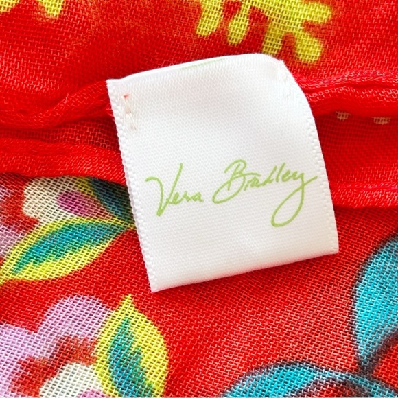 VERA BRADLEY Women’s Red Floral Print Fringed Multifunctional Scarf 26” X 74” - Picture 6 of 7
